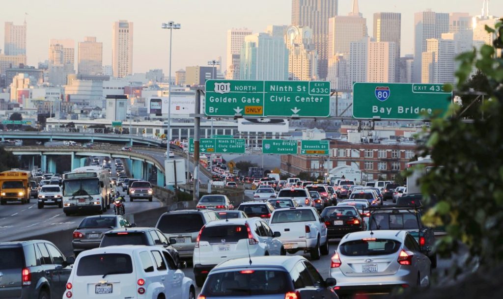 Cars stuck in traffic in San Francisco, California