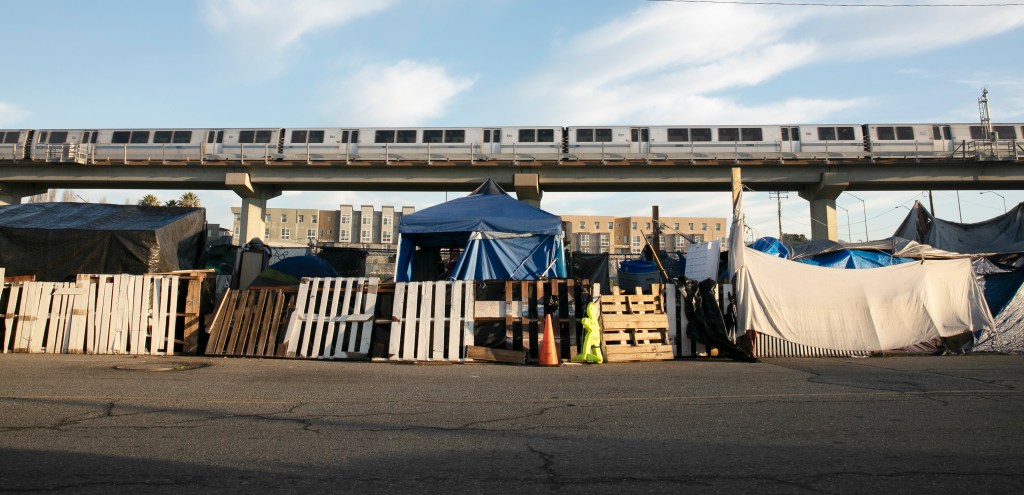 A tent encampment in West Oakland