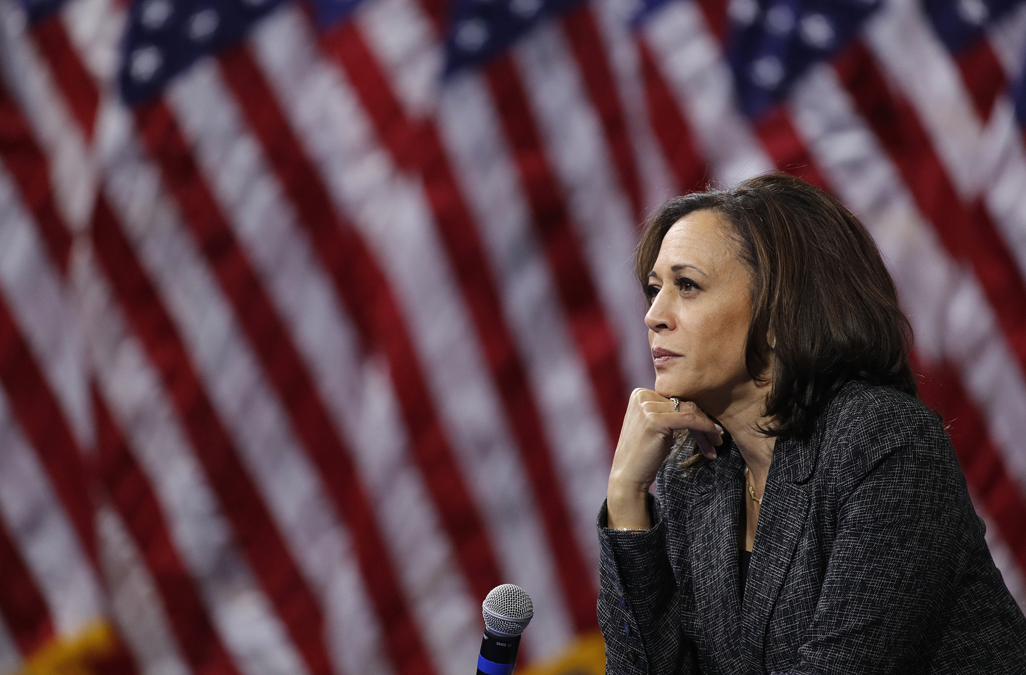 Democratic presidential candidate Kamala Harris at an October gun safety forum in Las Vegas, weeks before her withdrawal from the race. Photo by John Locher, AP Photo