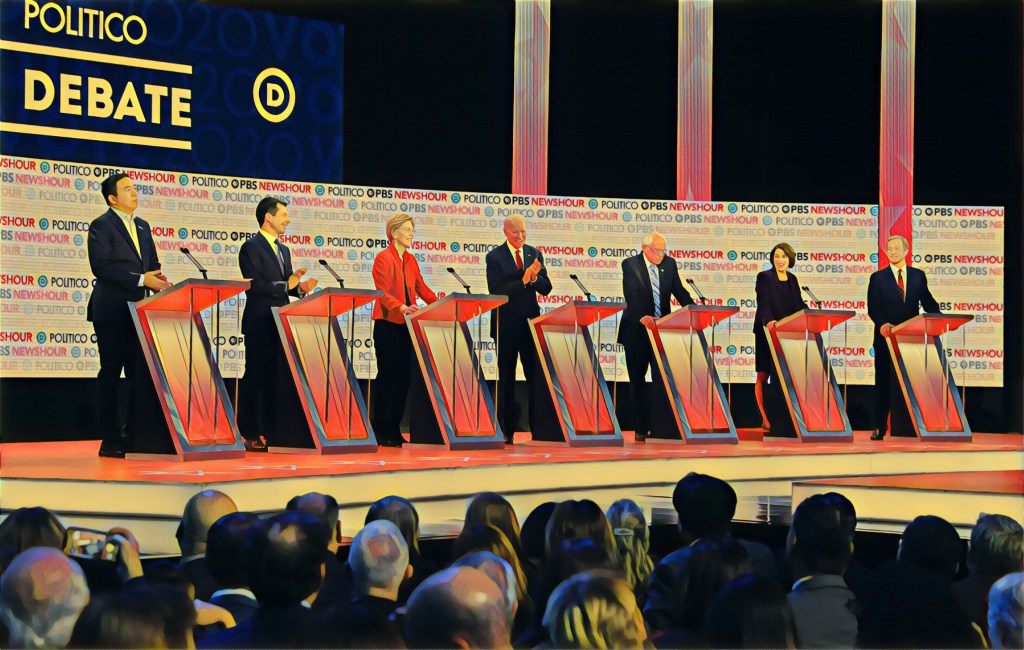 photo illustration of seven Democratic presidential candidates