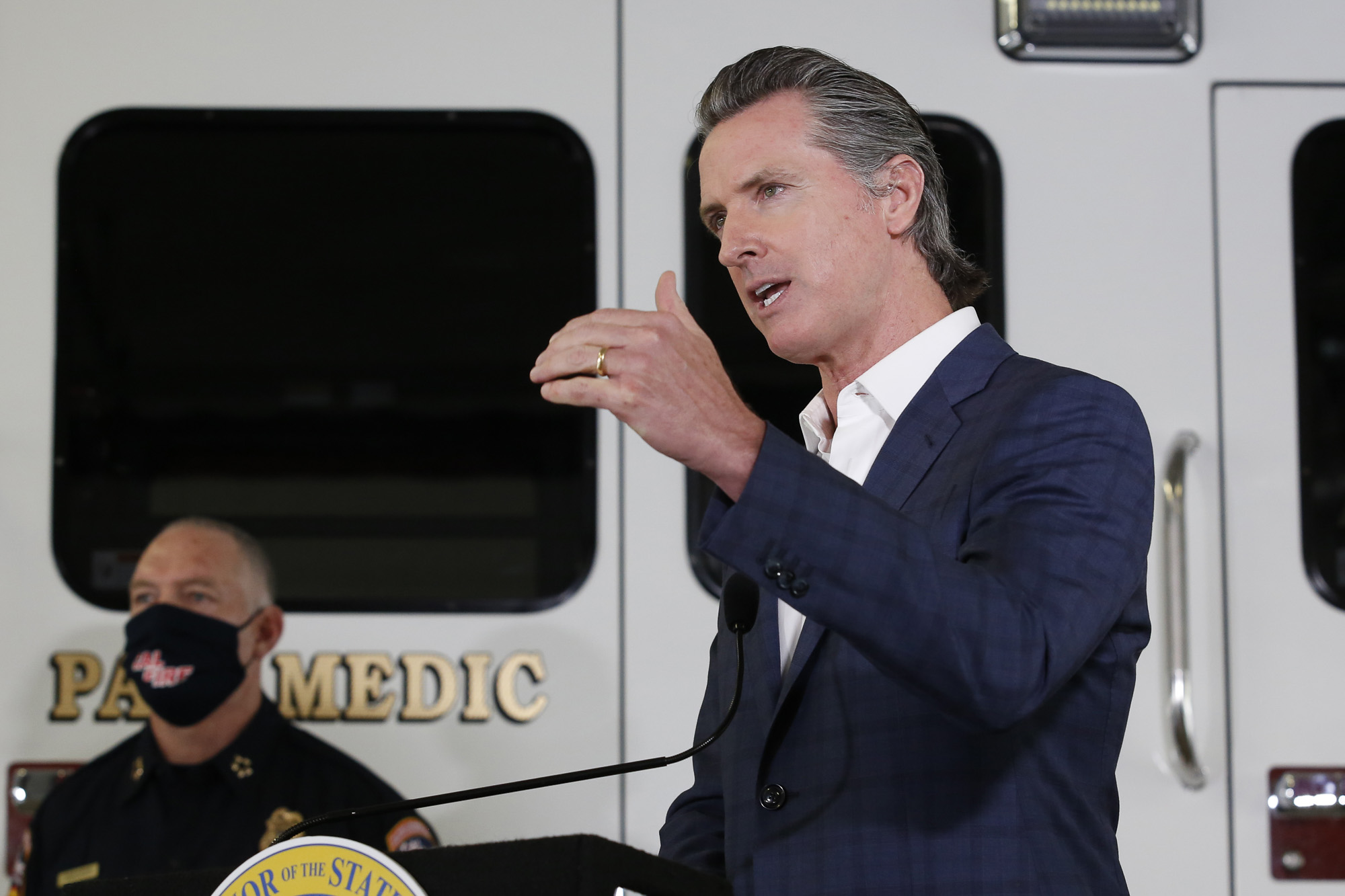 Gov. Gavin Newsom at the CalFire/Cameron Park Fire Station in Cameron Park on May 13, 2020. Photo by Rich Pedroncelli, AP Photo/Pool