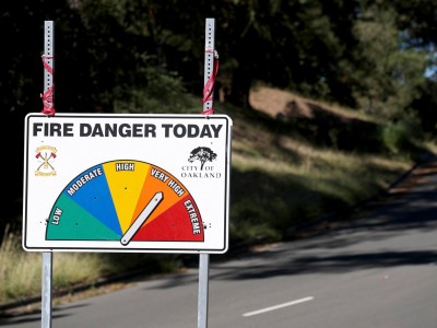 A high fire danger sign is seen along Skyline Boulevard in the hills of Oakland on Sept. 24, 2019. Photo by Jane Tyska, Bay Area News Group