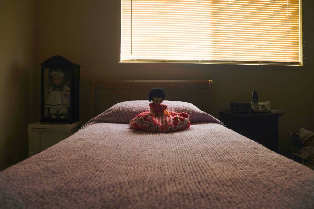 A doll rests on a bed in the only bedroom of Mary Martinez's Salinas apartment. Aug. 7, 2020. Photo by Ayrton Ostly/The Salinas Californian