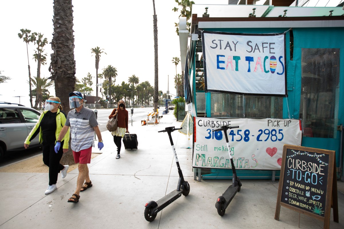 Santa Monica pier, beach and walkways are closed due to COVID-19, May 8, 2020. Photos by Lisa Hornak for CalMatters