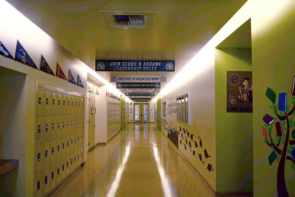 Inside the Communication and Technology or C.A.T.S high school in South Central LA, on Nov. 18, 2020. Photo by Tash Kimmell for CalMatters.