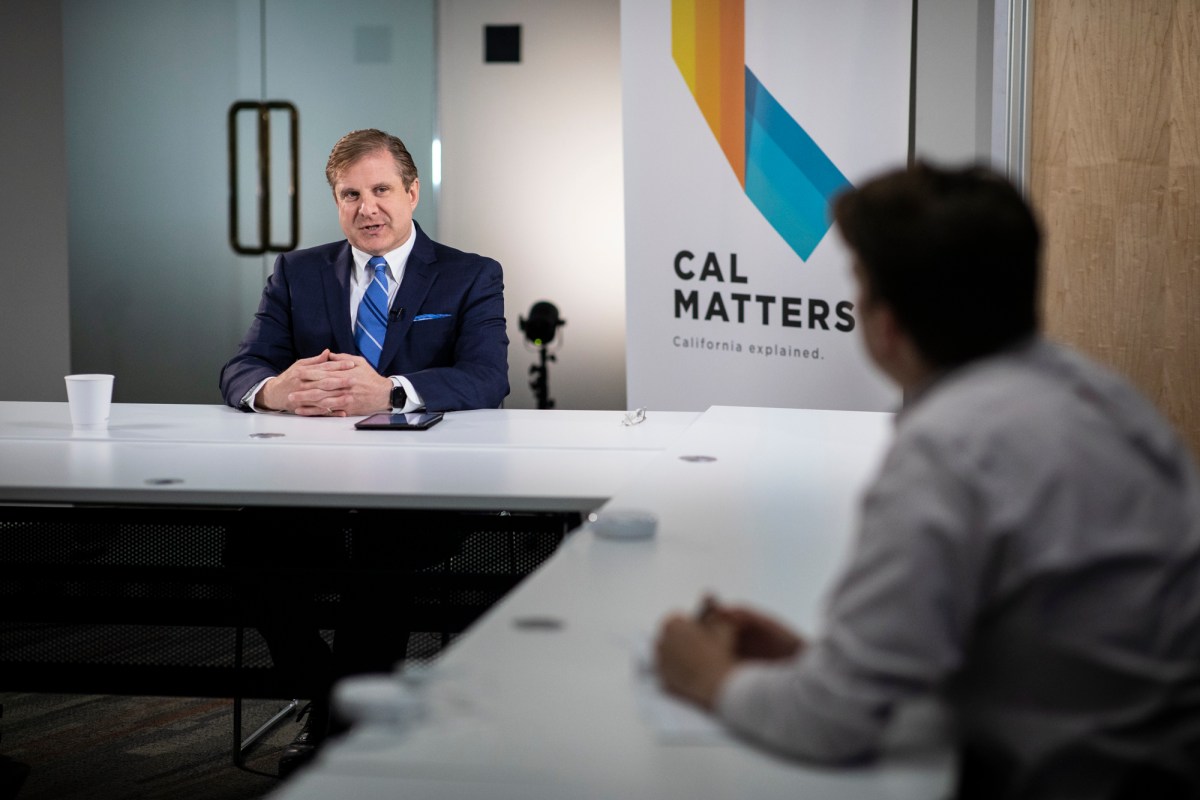 Ron Galperin, candidate for Controller, gives an interview at CalMatters in Sacramento on May 9, 2022. Photo by Martin do Nascimento, CalMatters