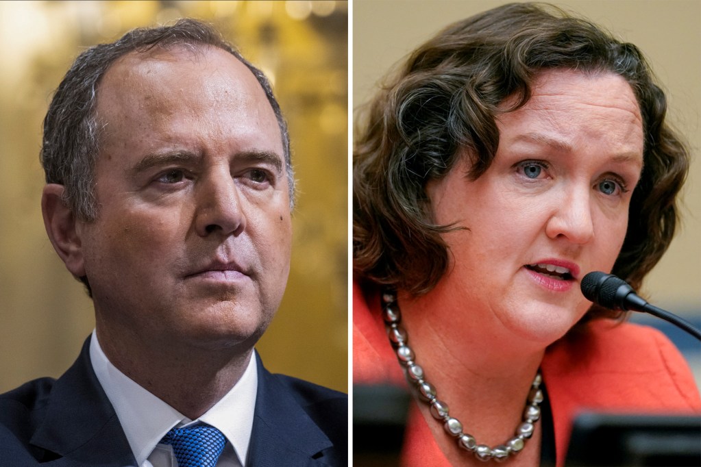 Left: US Representative Adam Schiff. Photo by Ron Sachs, CNP/startraksphoto.com/Cover Images via Reuters; Right: U.S. Representative Katie Porter. Photo by Andrew Harnik/Pool via REUTERS
