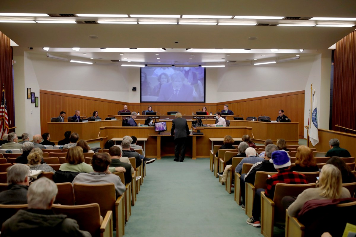 A San Mateo city council meeting at City Hall in San Mateo on Dec. 12, 2022. Photo by Jane Tyska/Bay Area News Group