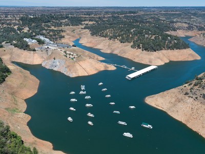 Oroville, which is one of California's largest reservoirs, is only 59% of capacity as of Dec. 12 after a prolonged drought — despite recent rains and snow. The reservoir is shown here in May 2022. Photo by Andrew Innerarity, California Department of Water Resources
