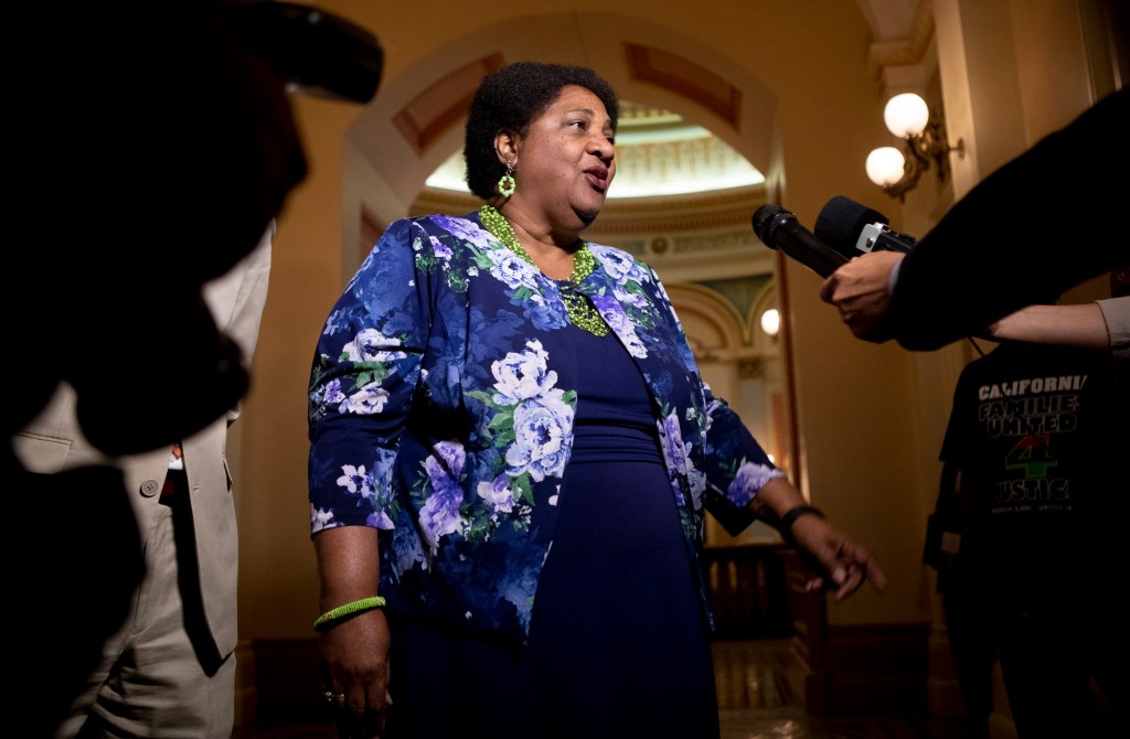 Then-Assemblymember Shirley Weber gives a press conference in the state capitol on July 8, 2019. Photo by Anne Wernikoff for CalMatters