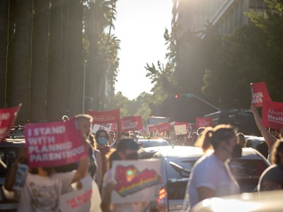 Pro-abortion demonstrators marched in Sacramento in protest of the Supreme Court ruling that overturned Roe vs. Wade, June 25, 2022. Photo by Miguel Gutierrez Jr., CalMatters