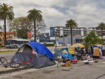 The City of LA relocated a large homeless camp in the Beverly Grove area, next to Beverly Hills on May 11, 2023. Photo by Ted Soqui, SIPA USA via Reuters