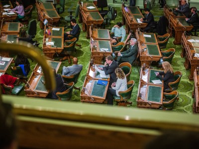Assemblymembers convene during session at the state Capitol in Sacramento on Feb. 21, 2023. Photo by Rahul Lal, CalMatters