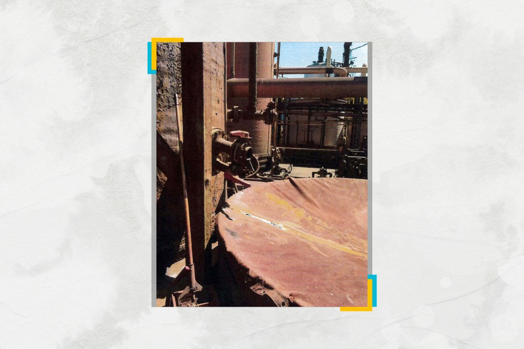 A leaking valve on a tank in Area F at Phibro-Tech Inc. on Sept. 4, 2019. Photo by Bailey Franklin, Department of Toxic Substances Control