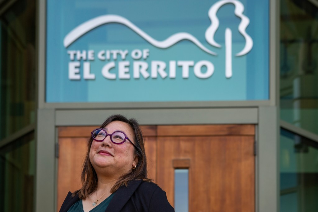 El Cerrito Mayor Lisa Motoyama outside City Hall in El Cerrito on Aug. 29, 2023. Photo by Semantha Norris, CalMatters