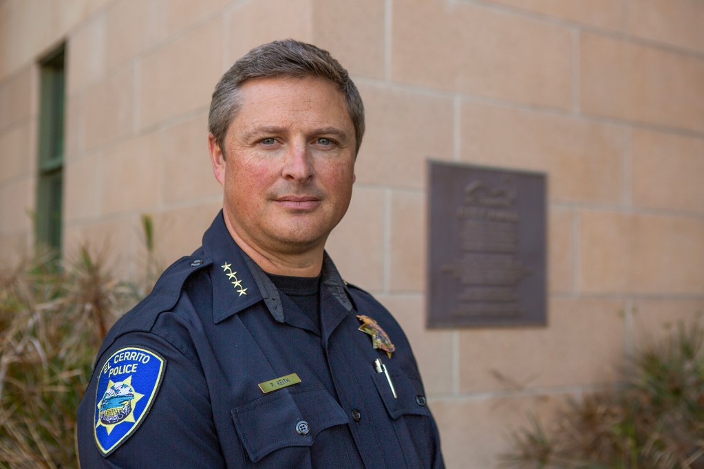 El Cerrito Police Chief Paul Keith outside City Hall in El Cerrito on Aug. 29, 2023. Photo by Semantha Norris, CalMatters