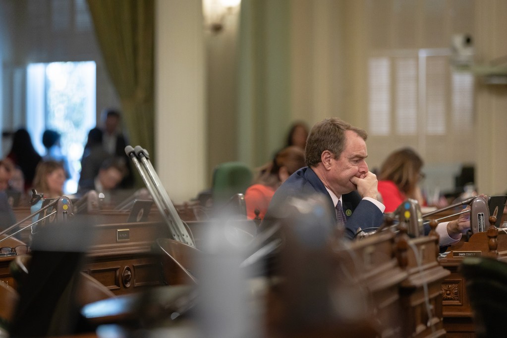 Assemblymember Damon Connolly works during the final session of the legislature at the state Capitol in Sacramento on Sept. 14, 2023.