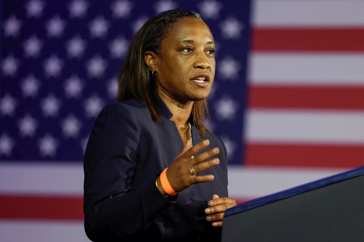 Emily’s List President Laphonza Butler speaks during a political event with reproductive rights groups at the Mayflower Hotel in Washington on June 23, 2023. Photo by Evelyn Hockstein. Reuters