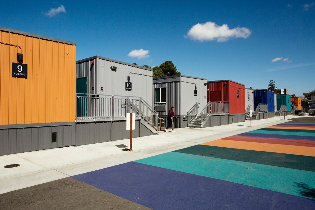 A new tiny home community in San Jose on Oct., 10th, 2023. Photo by Talia Herman for CalMatters