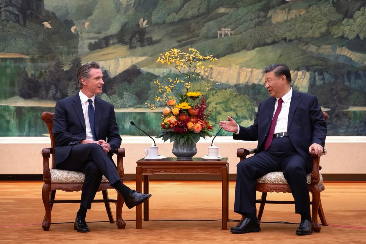 Gov. Gavin Newsom, at left, meets with Chinese President Xi Jinping in Beijing, China, on Oct. 25, 2023. Photo by the Office of the California Governor via AP Photo