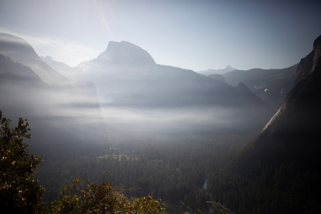 A view of Half Dome and the Yosemite Valley from the Upper Yosemite Falls Trail on July 7, 2023. Photo by Miguel Gutierrez Jr., CalMatters