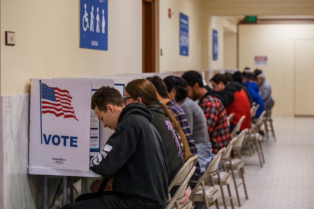 Voters cast their ballots for Super Tuesday at City Hall in San Francisco on March 5, 2024. Photo by Juliana Yamada for CalMatters