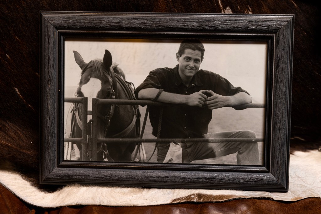 A photo of Josh Saeta from his younger years at his home in Santa Rosa Valley, on March 11, 2024. The Saeta family has always been a rodeo family, and Josh loved Rodeo and riding horses growing up. Photo by Alisha Jucevic for CalMatters